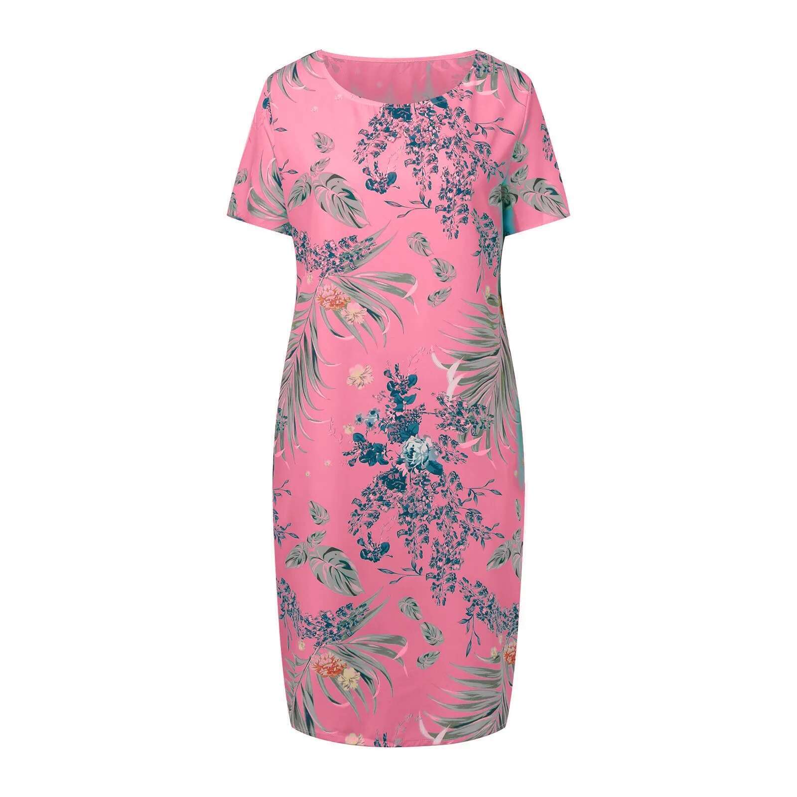 Dongdumaoyi Summer Cotton And Linen Round Neck Printed Pocket Casual Dress Women S Fashionable Short Sleeved Beach Midi Dresses S XL