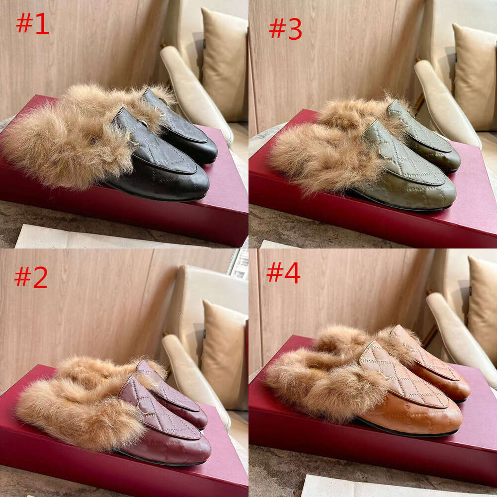 Luxury Mule fur slide Designer shoe Princetown flat Slip On lerther fluffy Furry Slipper Mules loafer womens shoes winter furry slippers fashion vintage woman shoe