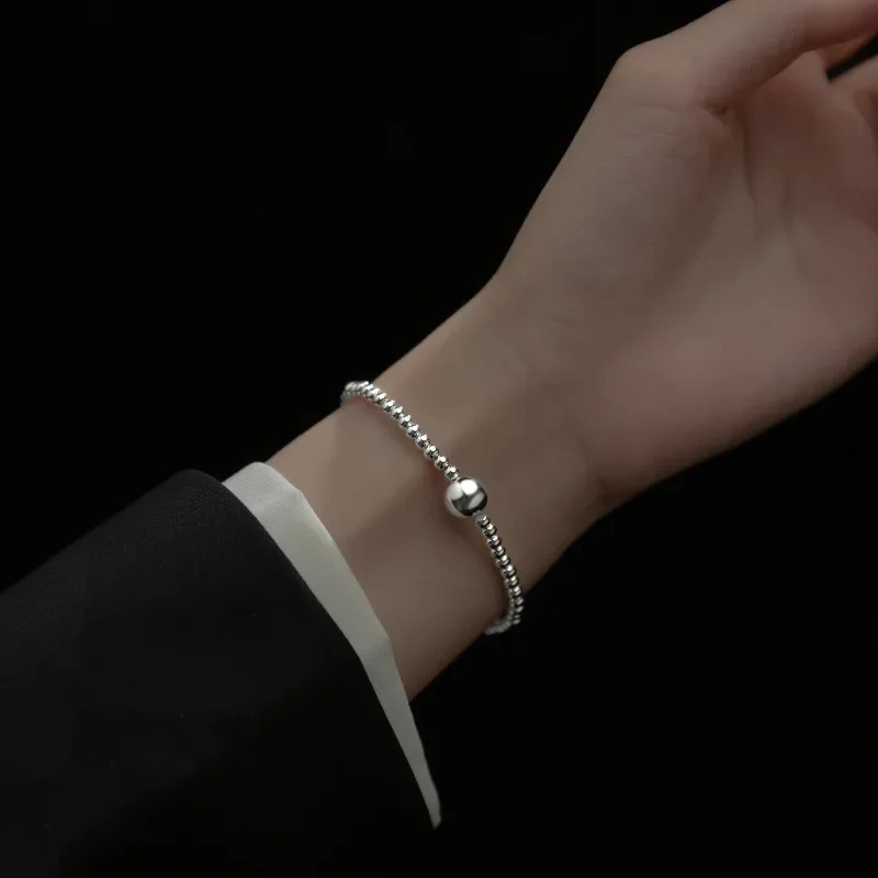 Trustdavis Fashion Genuine 925 Sterling Silver Minimalist m Width Beads elastic Bracelet For Women Wedding Jewelry Gift DS2277 250417bj