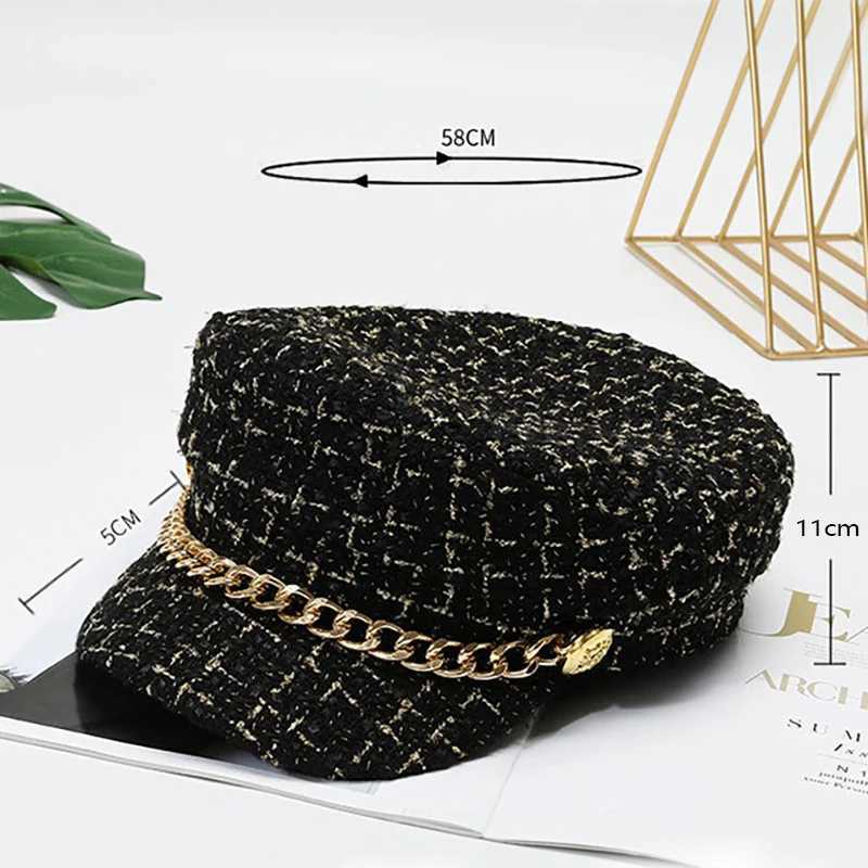 Autumn Winter Pearl Chain Flat Top Navy Hat Fashion Beret Newsboy Caps Berret Woman Octagonal Hats Womens Designer Apparel J251125