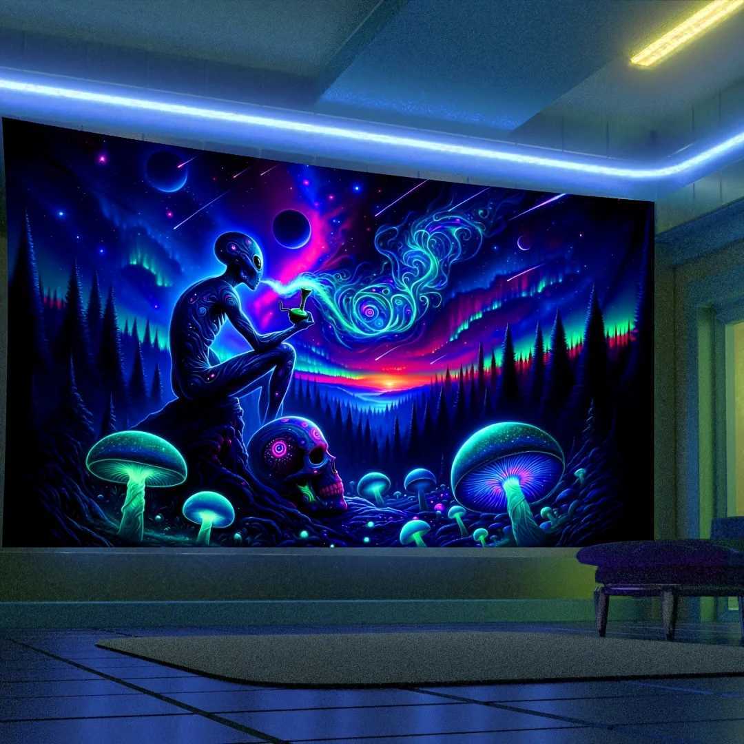 VIKAMA Psychedelic Alien Tapestry Mushroom Bedroom Boho Backdrop Fantasy Starry Night Energy Field Art DecorationM251125