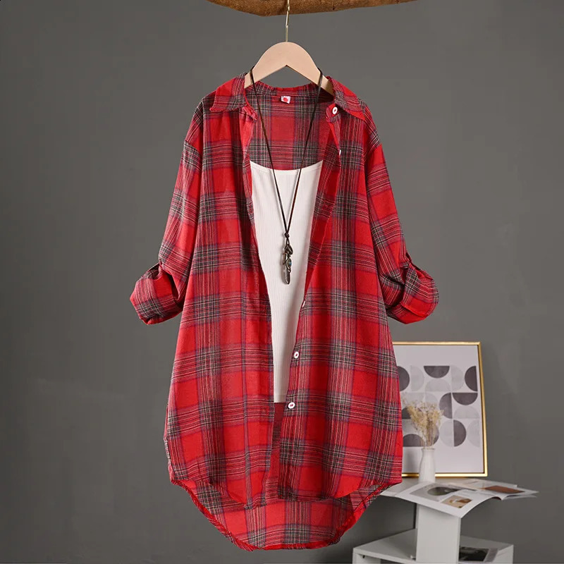 Womens cotton linen plain weave shirt medium length worn for sun protection loose and thin jacket for spring and summer 250418