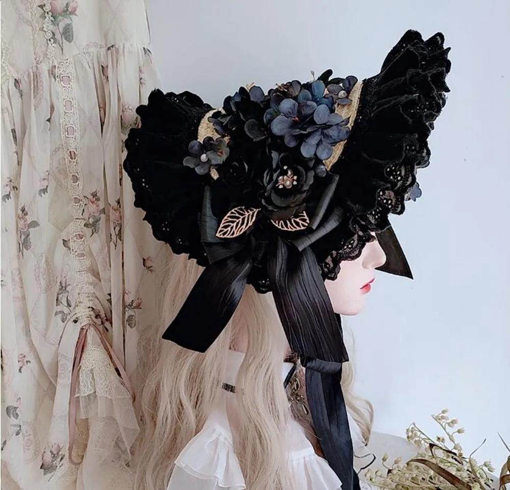 French Lolita Style Vintage Victorian Sun Hat Straw Handmade Tea Party Headwear Accessories Princess Beach Cap 250420