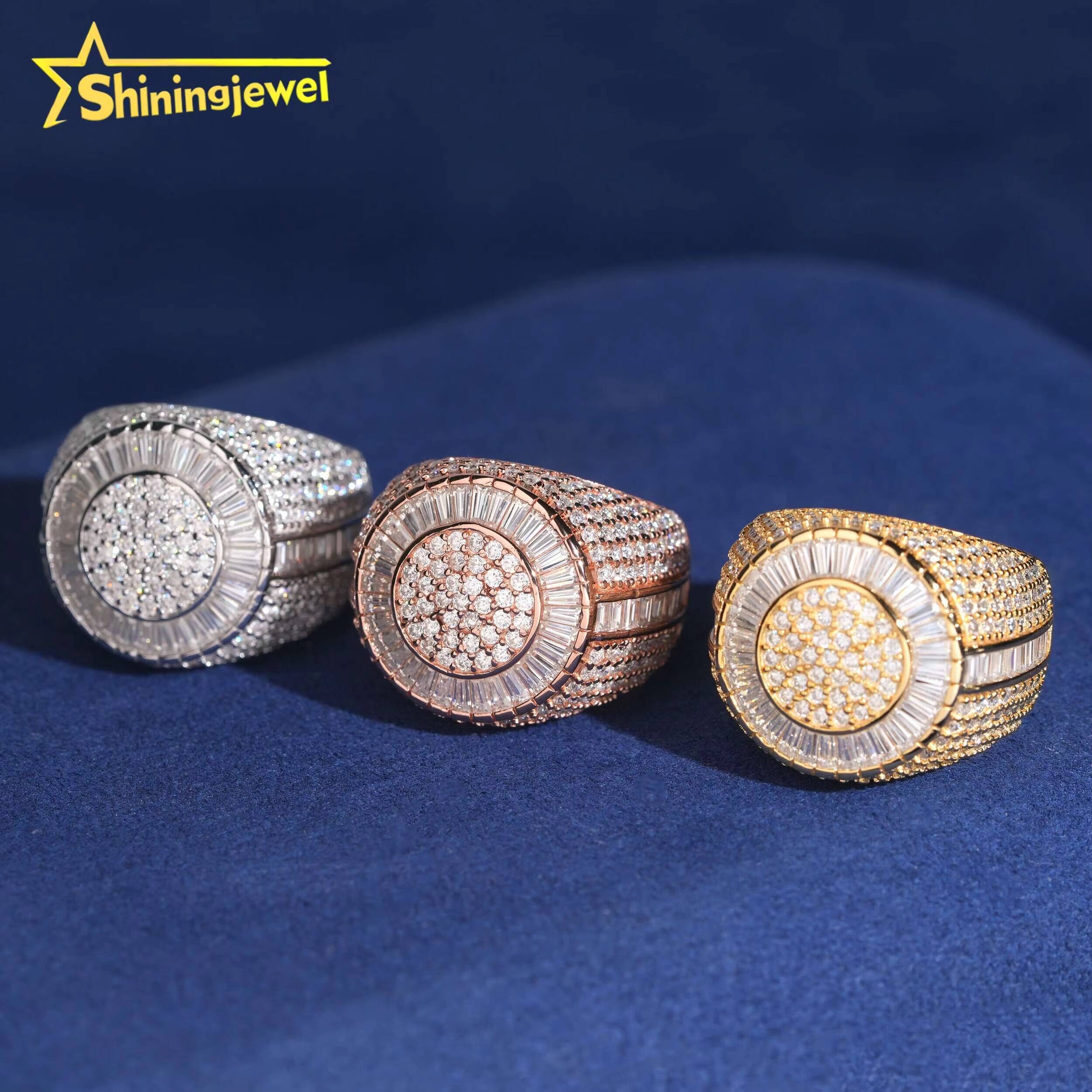 Fully Iced Out baguette Diamond Rings Fashion Hip Hop Men Ring Gra Certified 925 Silver Moissanite Ring for Men