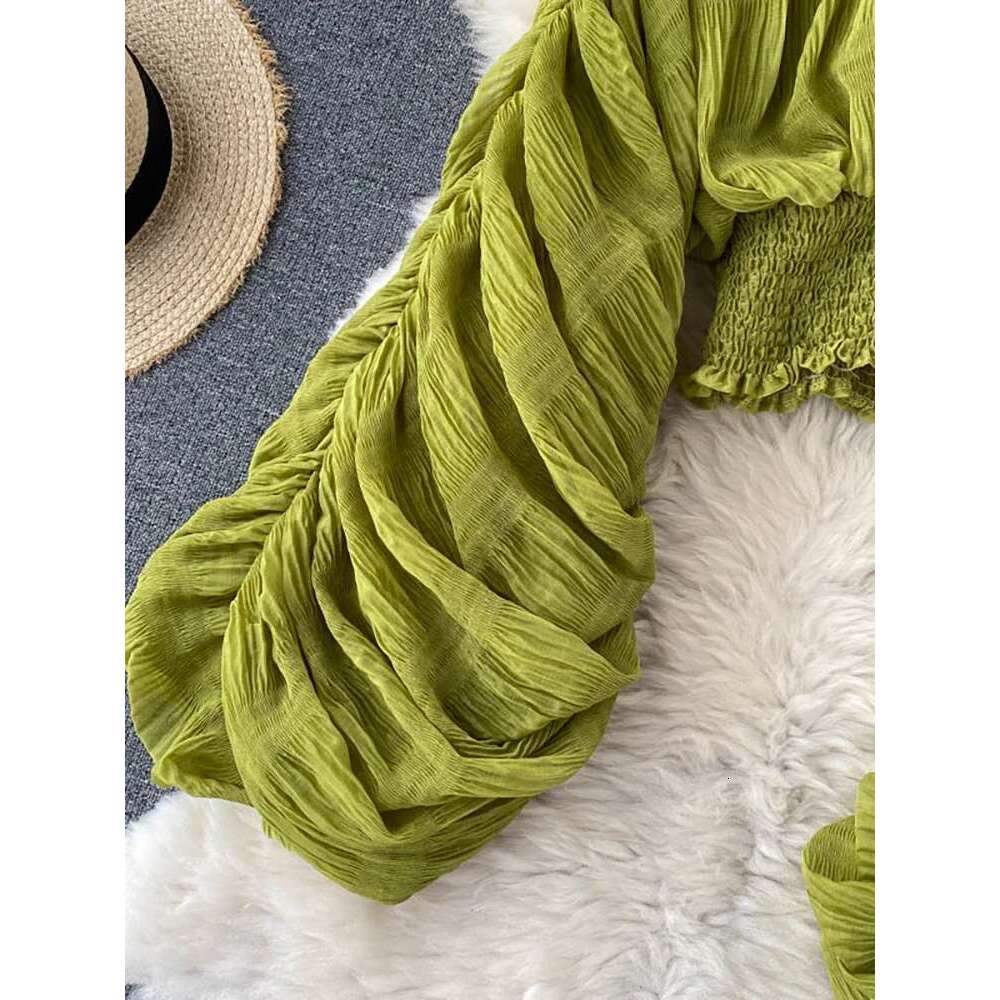 Summer Sexy Draped Chiffon Blouse For Women Elegant V-Neck Puff Long Sleeve Short Tops Female Slim Party Shirts 2022 New Fashion