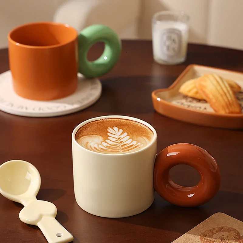 350ml Mug with Large Round Handle Creative Personty Ceramic Cup Milk Tea Set Kitchen Tableware Gift Suitable for Home Office Y251125