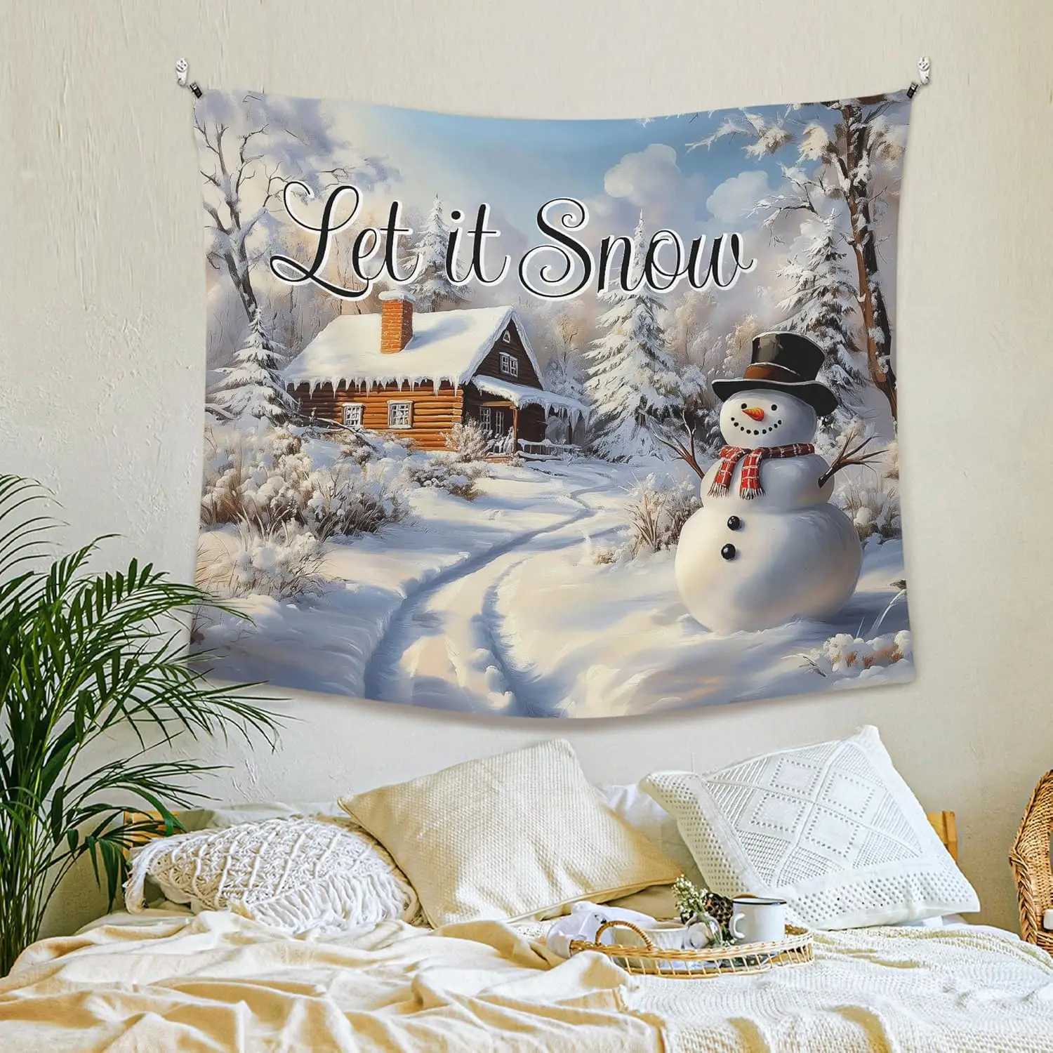 Christmas Snowman Wall TapestryLet It Snow Winter Wall Tapestry Hanging for BedroomFarmhouse Country Winter Cozy Xmas HolidayM251125