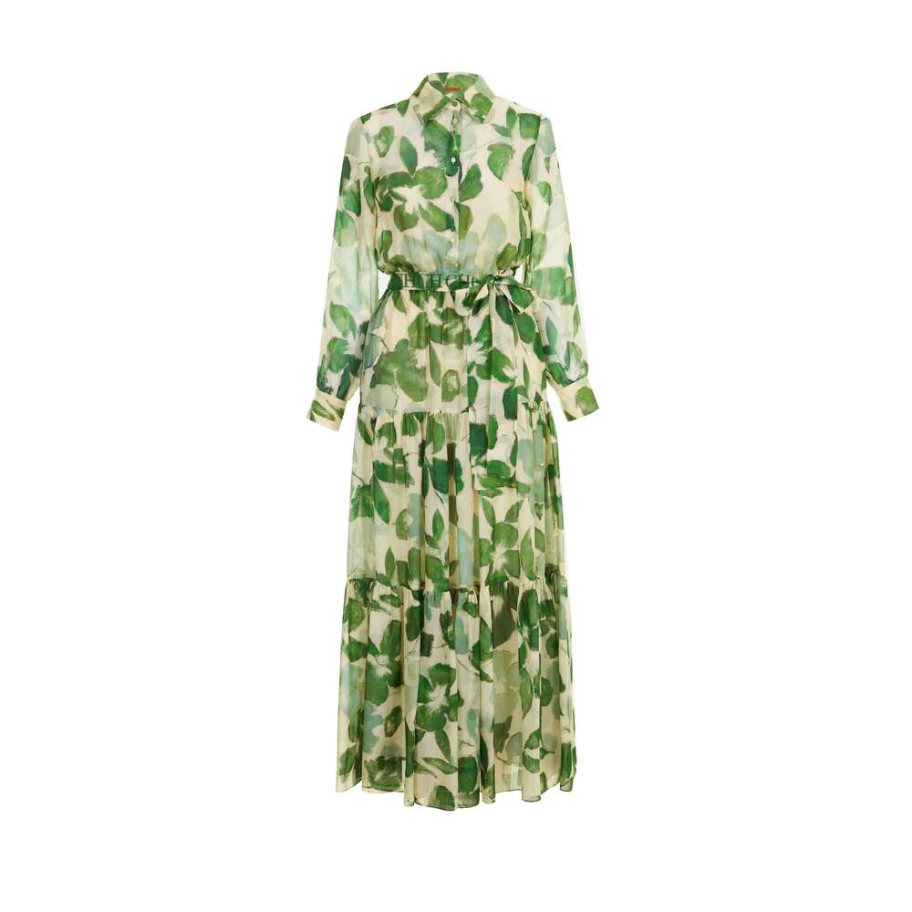 CHCH 2025 Dresses New Belted Chiffon Print V-Neck Chic Slim Long Fashion Elegant Holiday Street Women's Dress