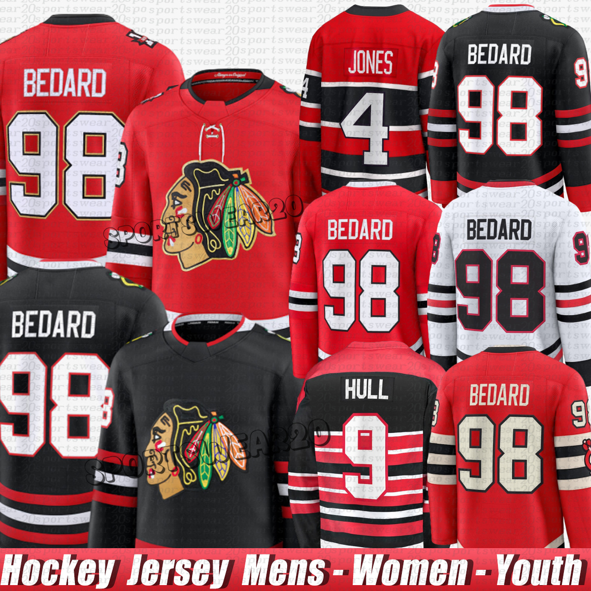 ConnorS Bedard Murphy chicago city blackhawksS jersey Nick Foligno Teravainen Philipp Kurashev Petr Mrazek Jonathan Toews Donato Clark Griswold jerseys