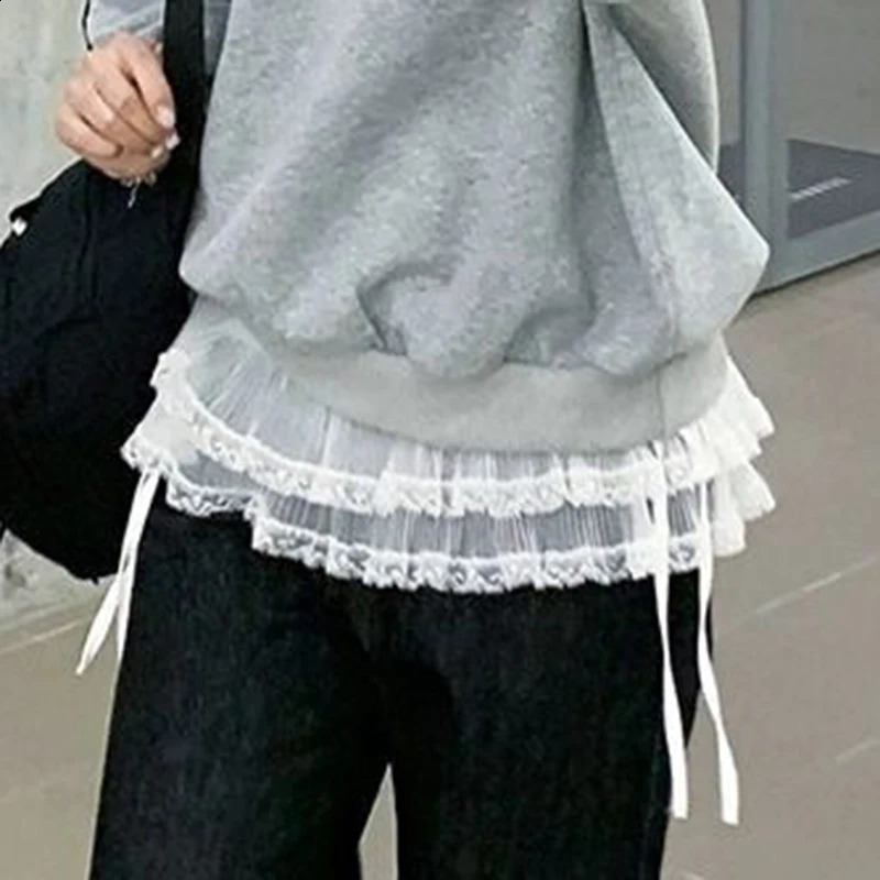 Y2K White Lace Skirt Womens Harajuku Fashion Lace Up Cute Mini Skirt Street Clothing Sweet Kavay Clothing Matching Skirt 250422