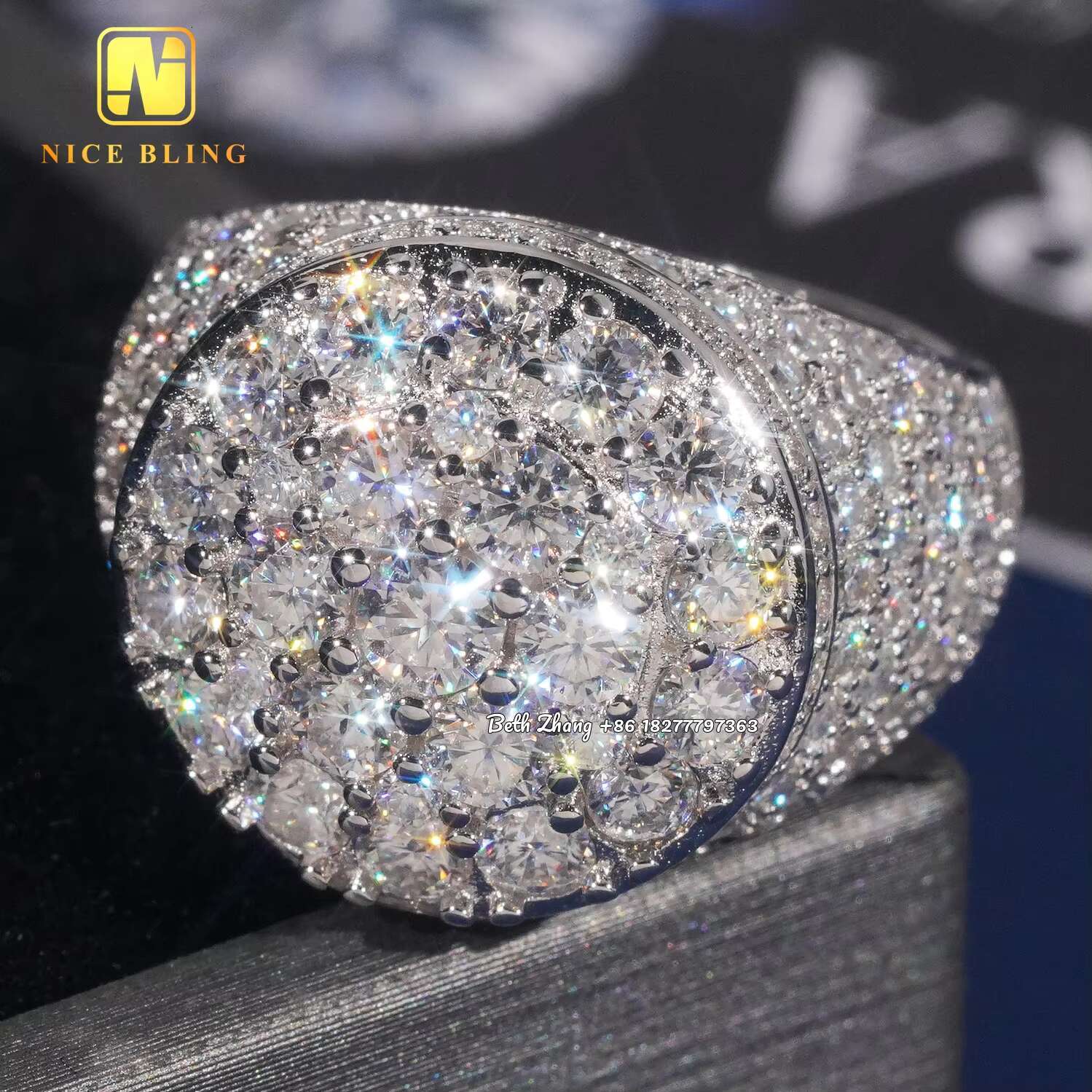 Hip Hop Fashion VVS Moissanite Engagement Sier Men Jewelry Iced Out Pinky Rings Pass Dia Tester
