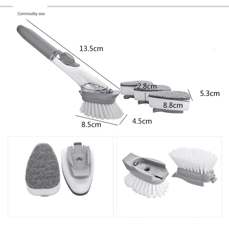 Kitchen cleaning brush 2in1 long handle with detachable sponge dispenser dishwasher kitchen tools 250425