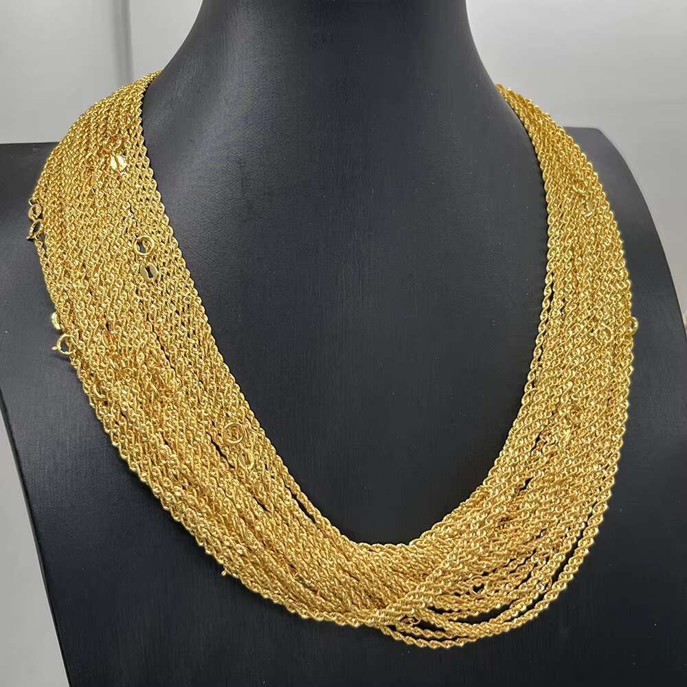 Real 18K Solid Gold Rope Chain 1.5mm 1.6 mm Pure Gold Necklace Wholesale Au750 18K Gold Chain Twist Chain Necklace