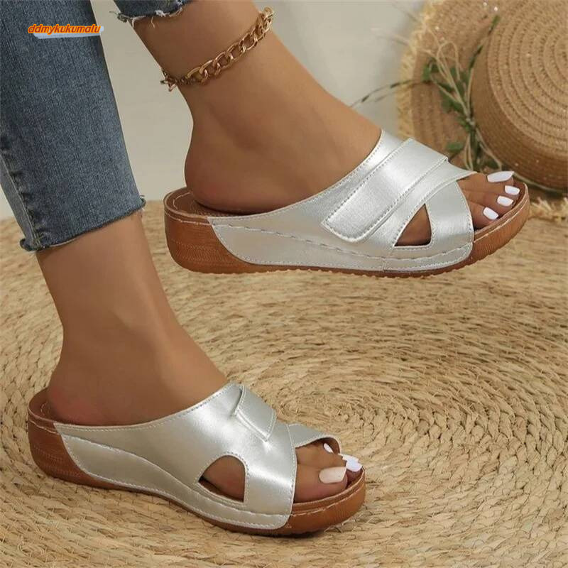 2024 Women Wedge SandalsPremium Orthopedic OpenToeSandalsVintage Anti-SlipLeather Casual FemalePlatform Retro Shoes 35-43 ddmykukumalu