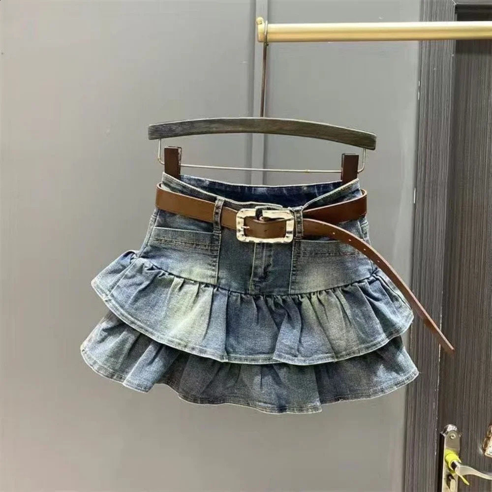Girls dress summer denim shorts Korean version French cake skirt elastic waist A-line skiing fashion 3-14Y 250424