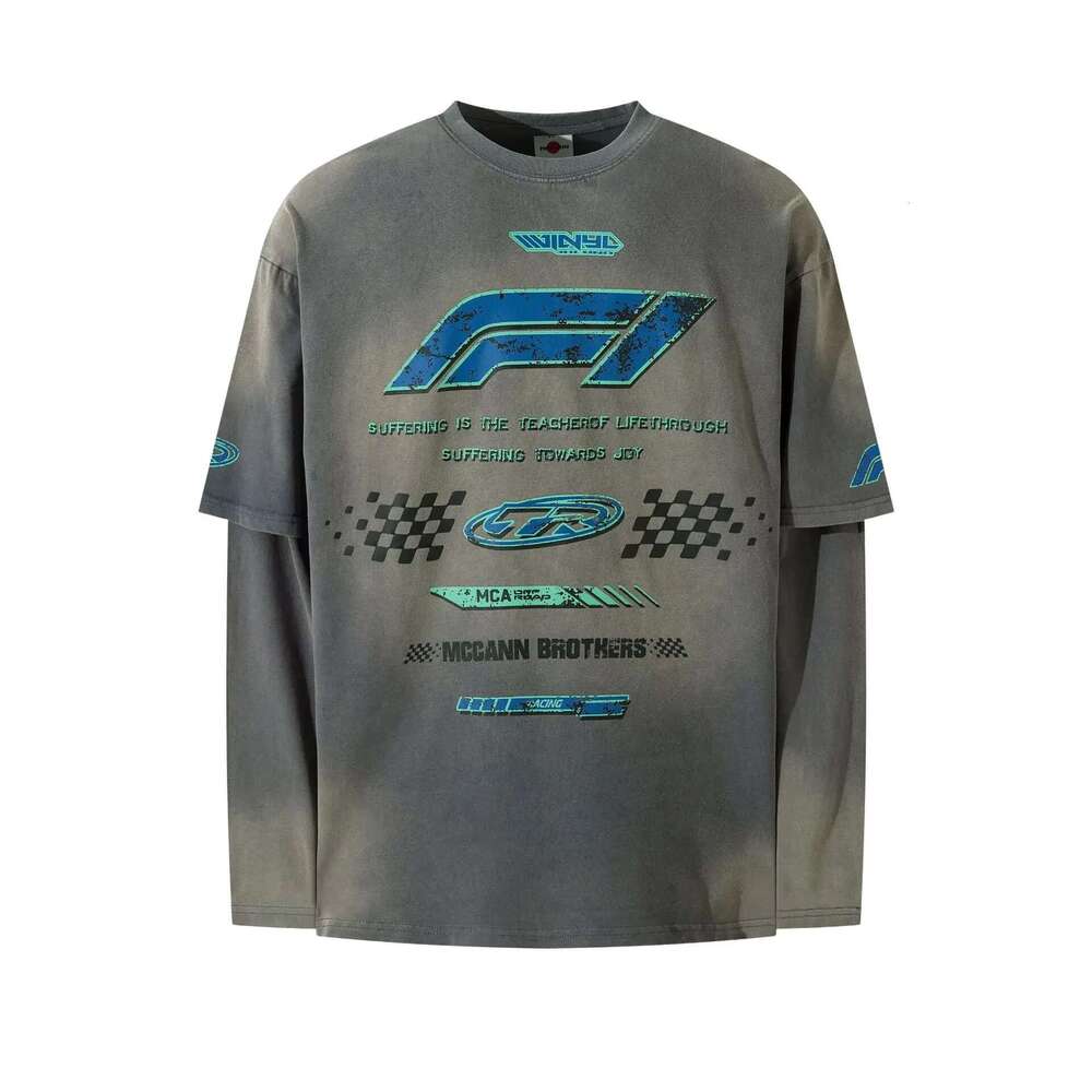 Hand-Painted Long Sleeve T-Shirt Unisex Vintage Crew Neck Top Fake Two-Piece Set High Quality Man Gifts Designer T Shirt