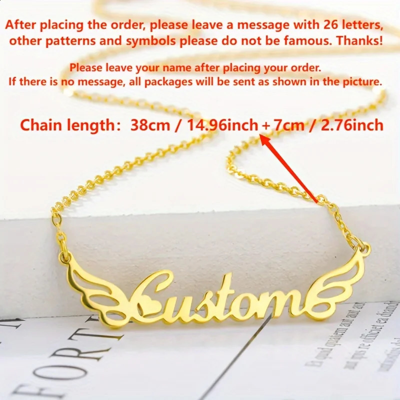 Custom Name Wings Necklaces For Women Gold Color Stainless Steel Personalized Wing Name Pendant Necklace Wedding Jewelry Gift 250425
