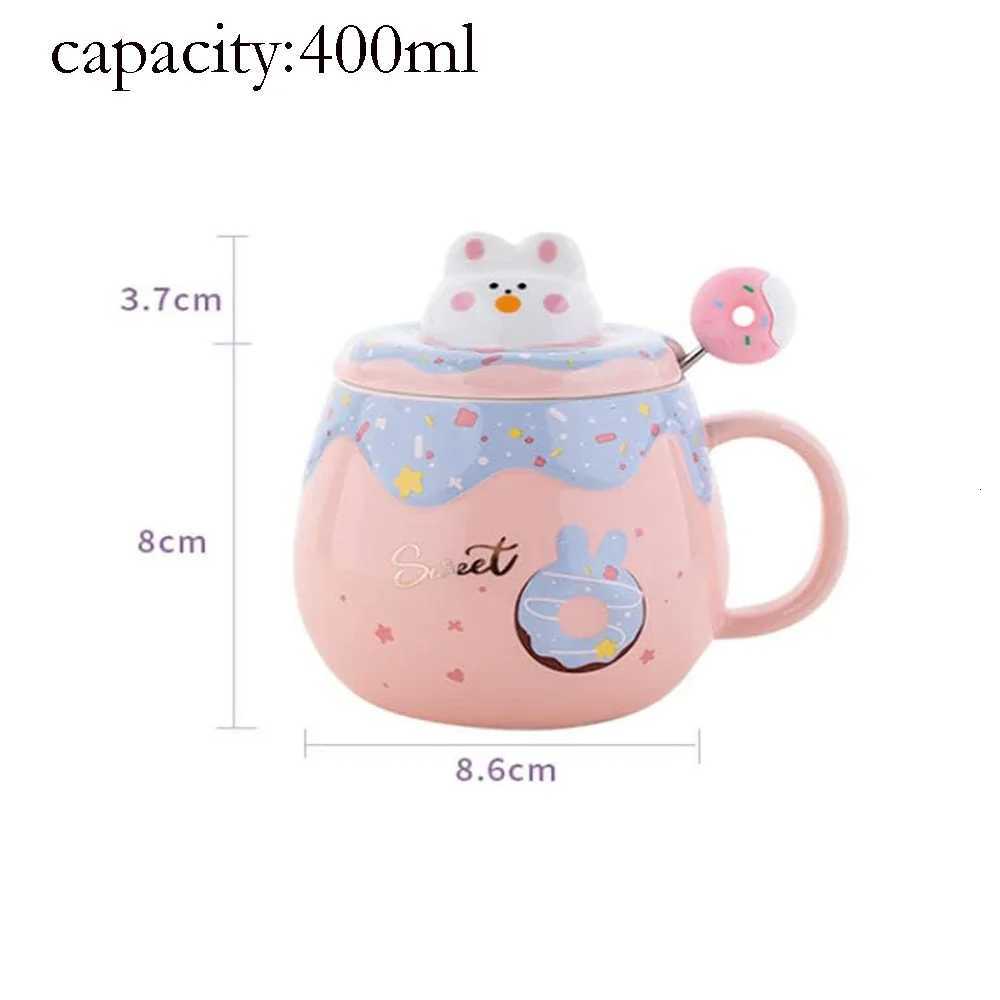 400ml Cute Cat Donut Mug with Lid and Spoon Ceramic Coffee Cup 3 Colors Available Sweet Gift for Girls Friends Birthday Y251125