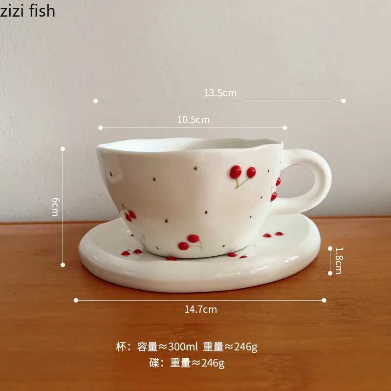 Cherry Coffee Cups and Plates Afternoon Tea Mug Water Cup Breakfast Cup Dessert Dish Milk Tea Cups Coffee Mug Tea Mugs Y251125