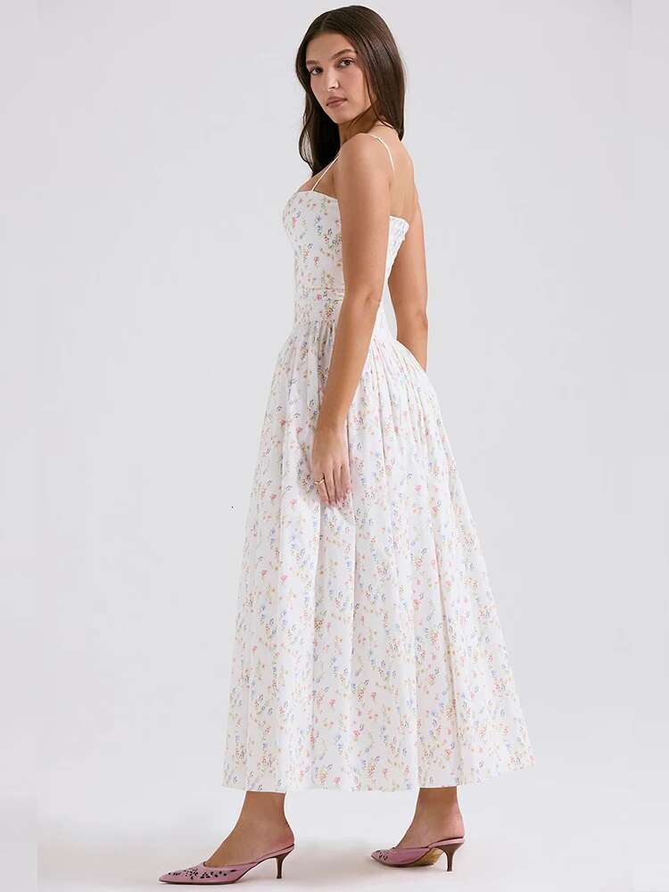 Dongdumaoyi Townlike Print Waist Wrap A Line Dress Women Spaghetti Strap Summer Backless Sexy Party Maxi Long Dresses Elegant