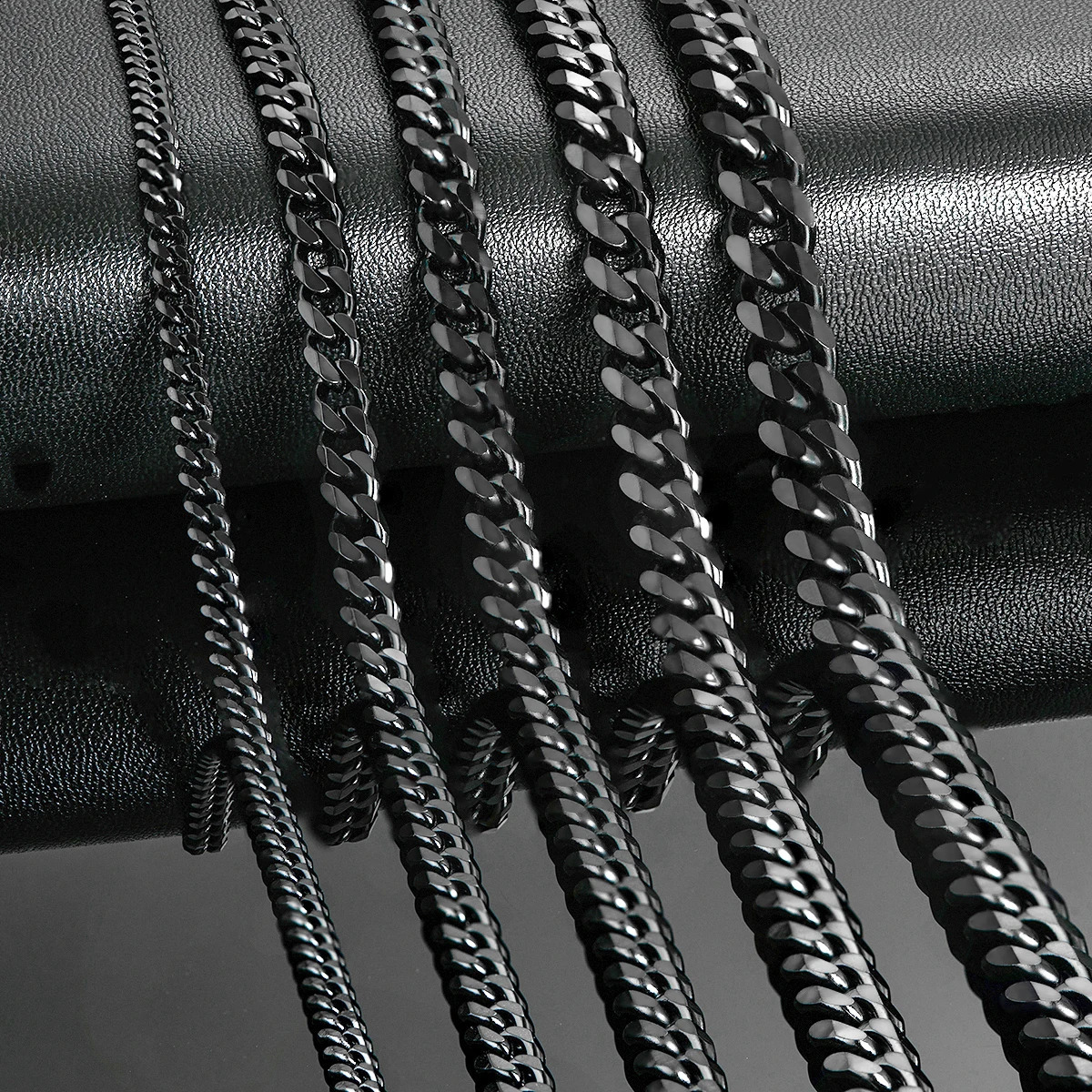 3.6mm5mm6mm7mm8mm Black Color Stainless Steel Cuban Link Chains Classic Men Boy Curb Chunky Necklace 14 to 30 Inches 250424