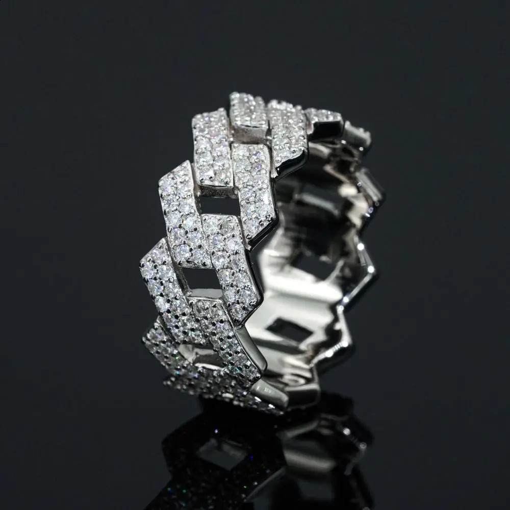 HOYON Real 925 Silver Ring VVS D Color Diamond Cuban Chain Ring for Men Women Hip Hop Fine Jewelry Birthday Gifts 250425