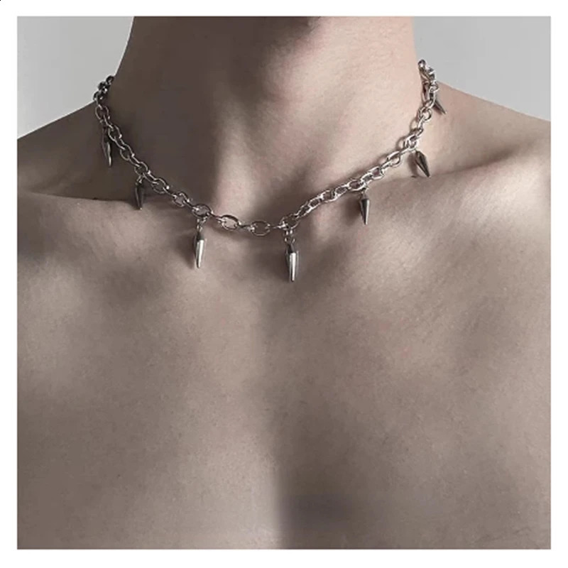 Stainless steel punk rivet chain necklace mens punk goth necklace spiky necklace rock statement jewelry gift 250422