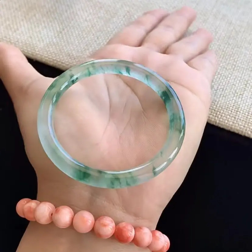 Girl Ice Seed Thin Round Strip Floating Flower Bracelet Exquisite Jade Bracelet Womens 250424