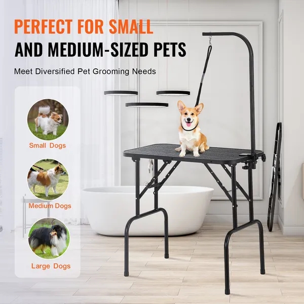 Pet Grooming Table Arm with Clamp, 32''x18'' Dog Grooming Station, Foldable Pets Grooming Stand for Medium and Small Dogs