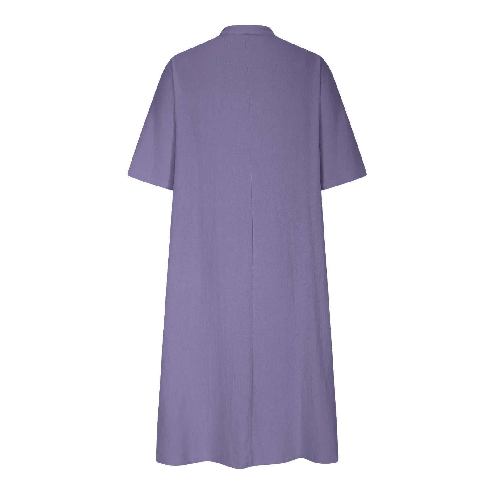 Dongdumaoyi Spring Cotton Linen Dress Women V Neck Button Short Sleeve Loose Dresses Female Elegant Casual Trendy Clothes Summer
