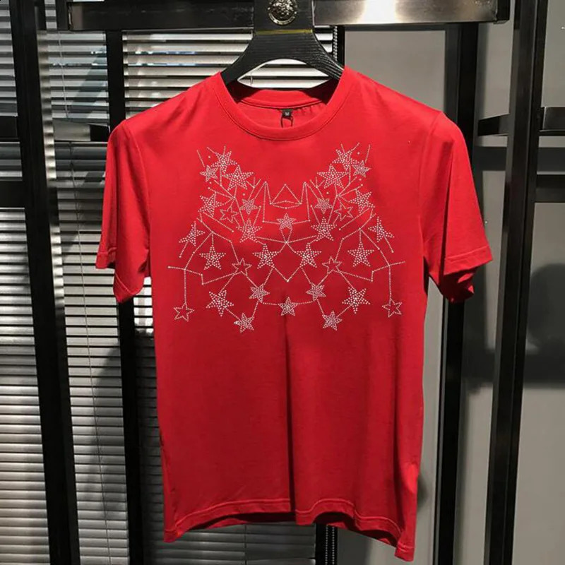 Rhinestone Mens T-shirt Camisetas O-neck Soft Boys Direct 161 250423