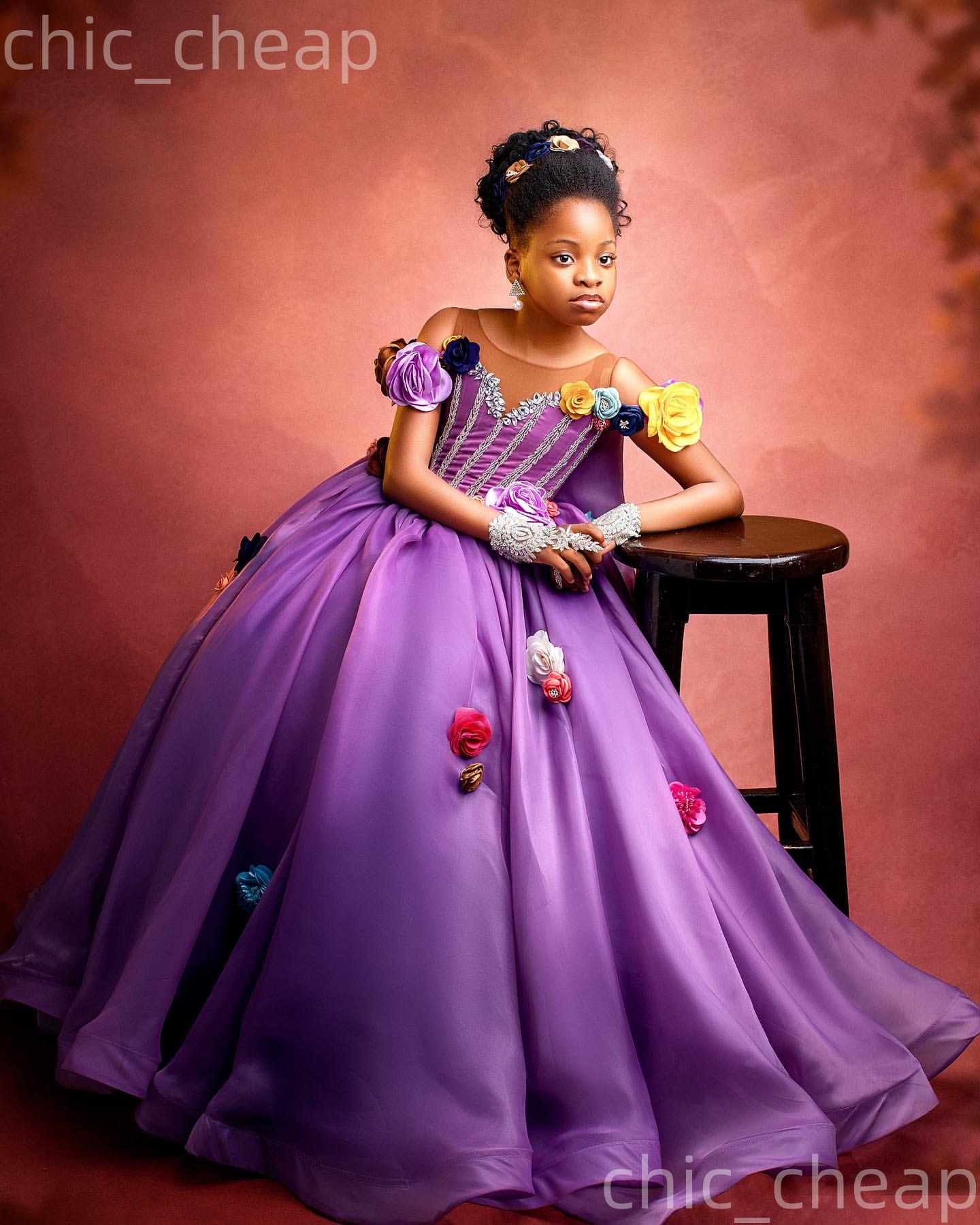 2026 Purple Ball Gown Flower Girl Dresses Beaded Crystals Flowers Organza Little Girl Christmas Peageant Birthday Christening Tutu Dress Gowns ZJ4242