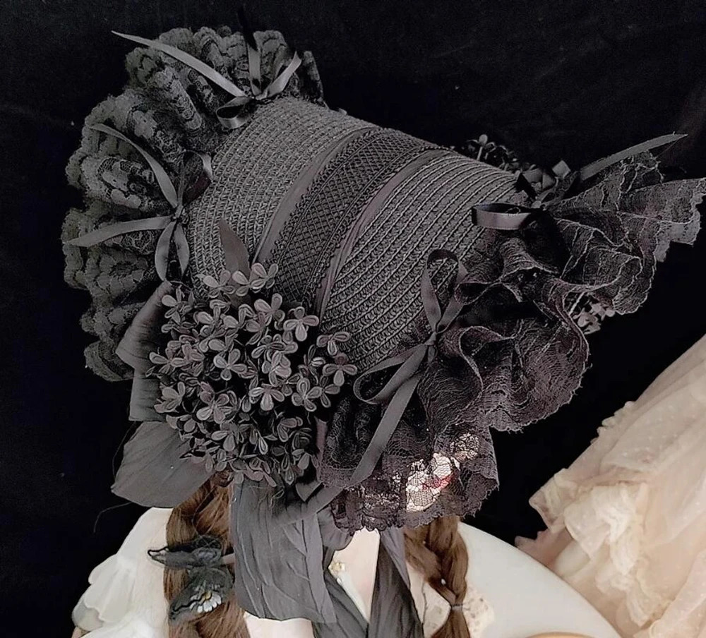French Lolita Style Vintage Victorian Sun Hat Straw Handmade Tea Party Headwear Accessories Princess Beach Cap 250420