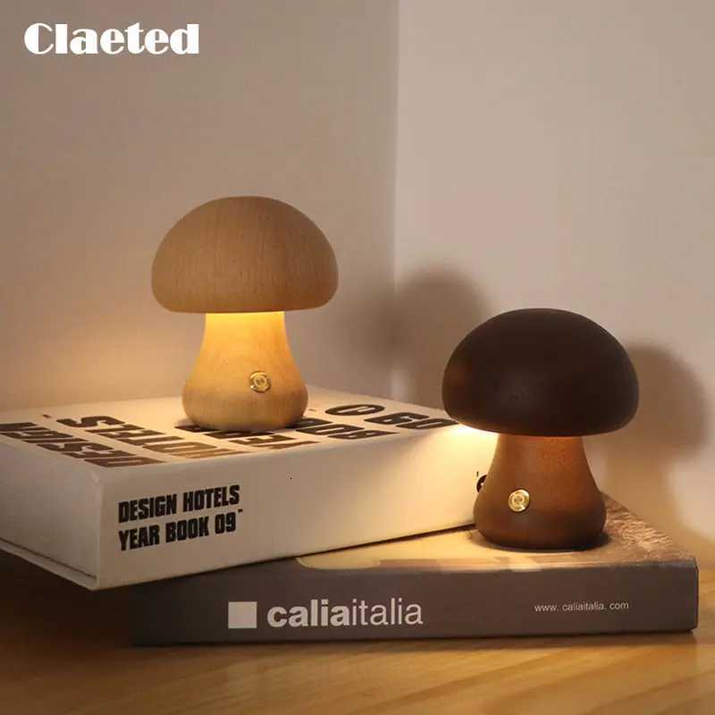 Claeted Wooden Mushroom Bedside Table Lamp Touch Switch INS LED Cute Night Light for Bedroom Childrens Room Sleeping Night LampsM251125