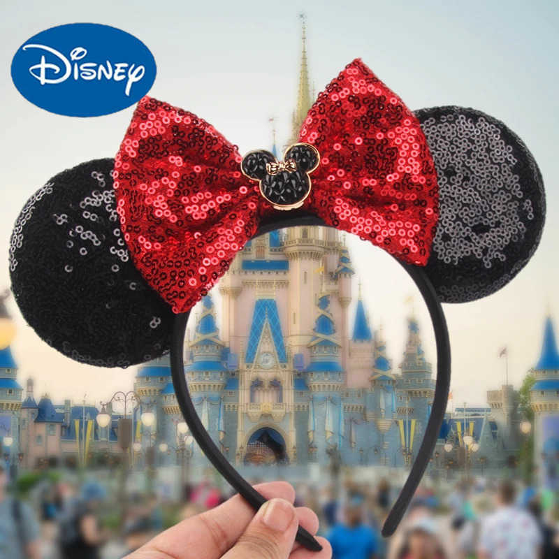 Disney 2024 Disney Castle Fireworks Mouse Earhead with sequins Bow Hair Girls Festival Party DIY Headwear Accessories X250425