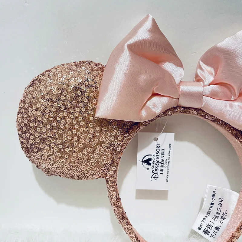 Disney Rose Gold Glitter Adult Headband Mickey PP Cotton Headband Minnie Bow Earrings X250425