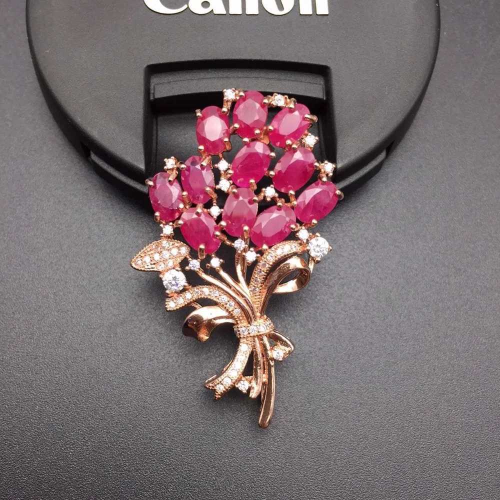 Natural ruby brooch dual-use style can be used as a pendant 925 silver precious ruby natural stone J251125