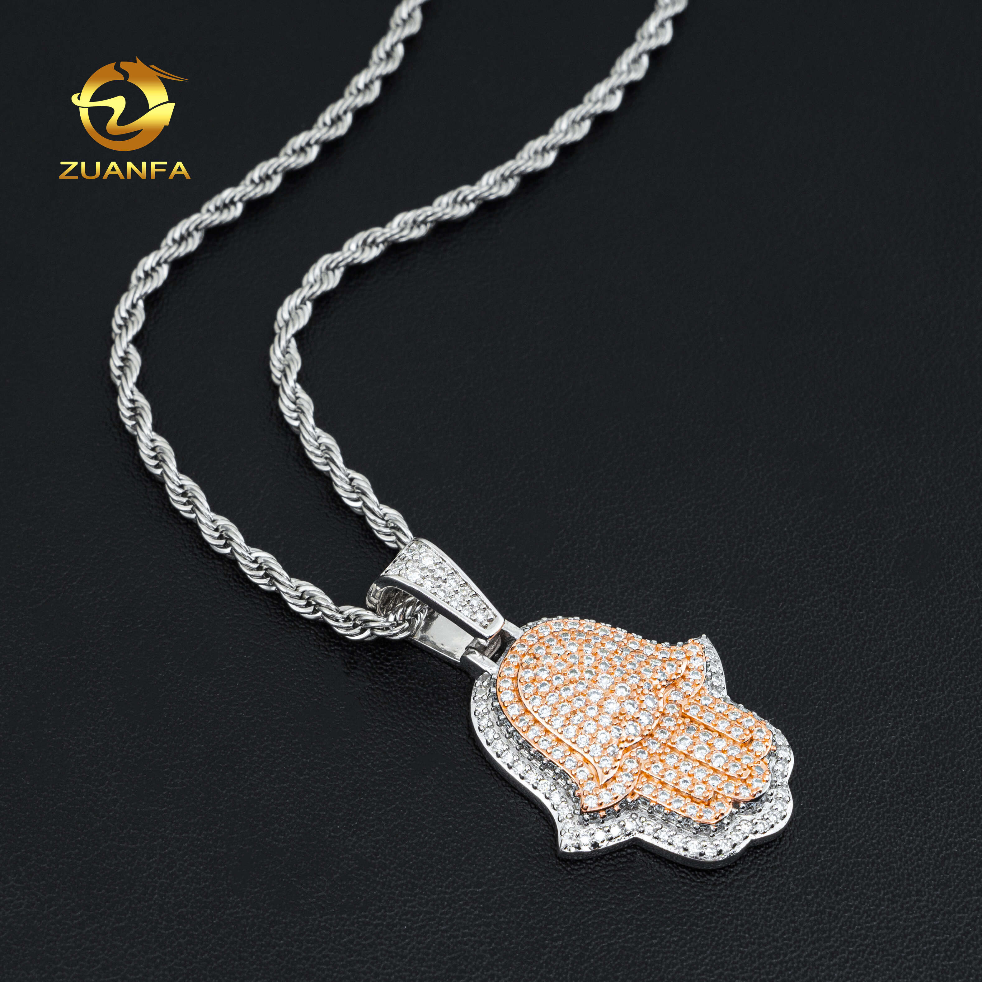 Hip Hop Iced Out Bling Pass Diamond Tester Vvs Jewelry Wholesale 2 Tone Color Plated Lab Diamond Mossanite Hamsa Hand Pendant