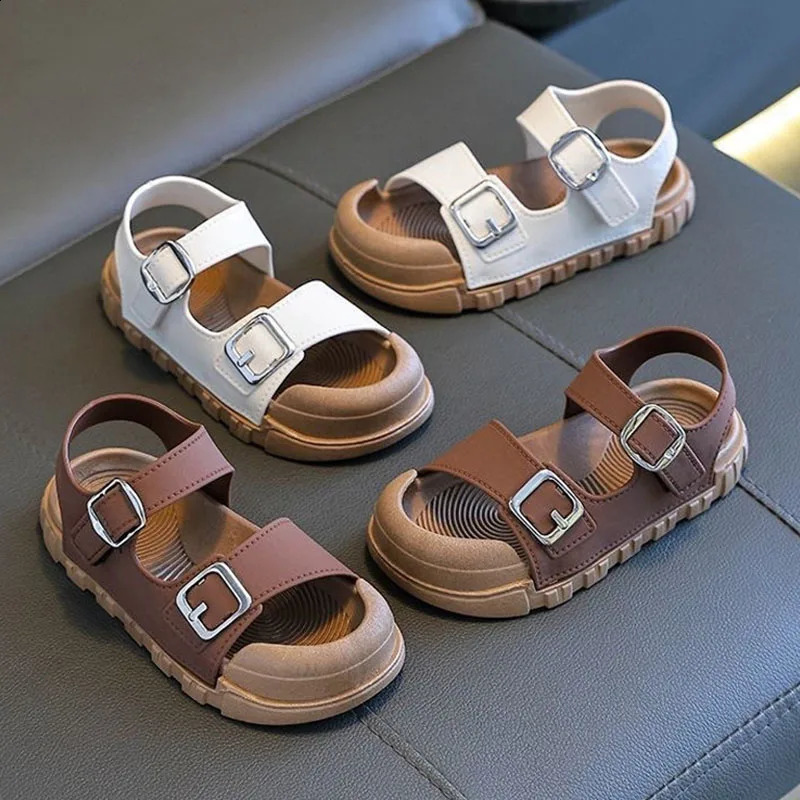 Summer Childrens Sandals Fashion Academy Style Boys and Girls Soft Bottom Sandals Simple Solid Color Childrens Anti Kick Sandals 250424