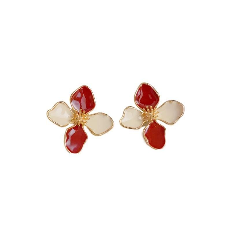 Personalized Temperament Clover Enamel and Minimalist Roselle 3D Earrings High End Ear Jewelry H260202