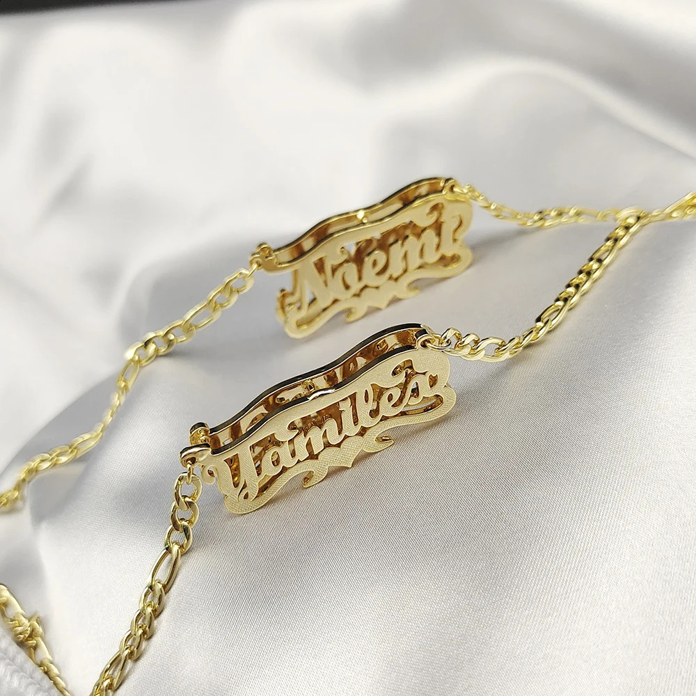 Custom Necklace Double Words Stainless Steel 3D Necklace Personalized Necklaces Name with Heart Shaped Figaro Chain Necklace 250425