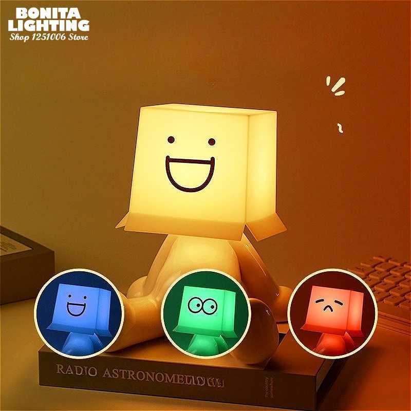 Cute Little Man Sitting Table Lamp - RGB Dimmable LED Desk Light USB Rechargeable Expressions Night Light for Desktop DecorM251125