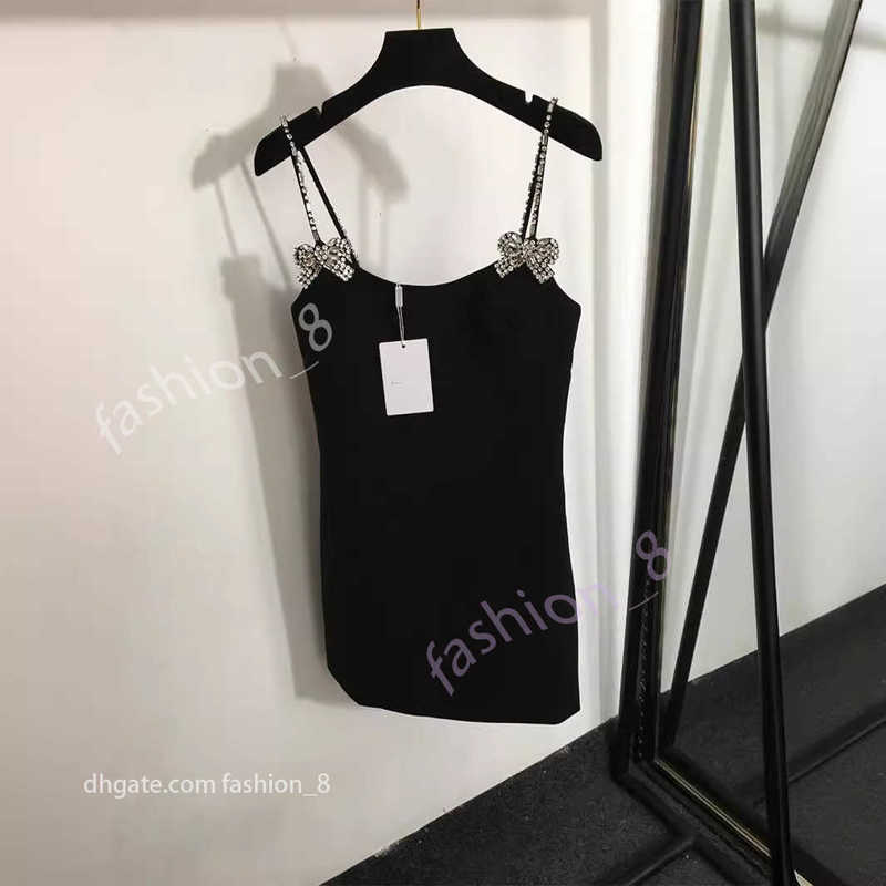 Designer Basic & Casual Dresses for women mirror quality 2025 Summer New Style Elegant Style Diamond Inlaid Bow Strap Solid Color Premium Dress