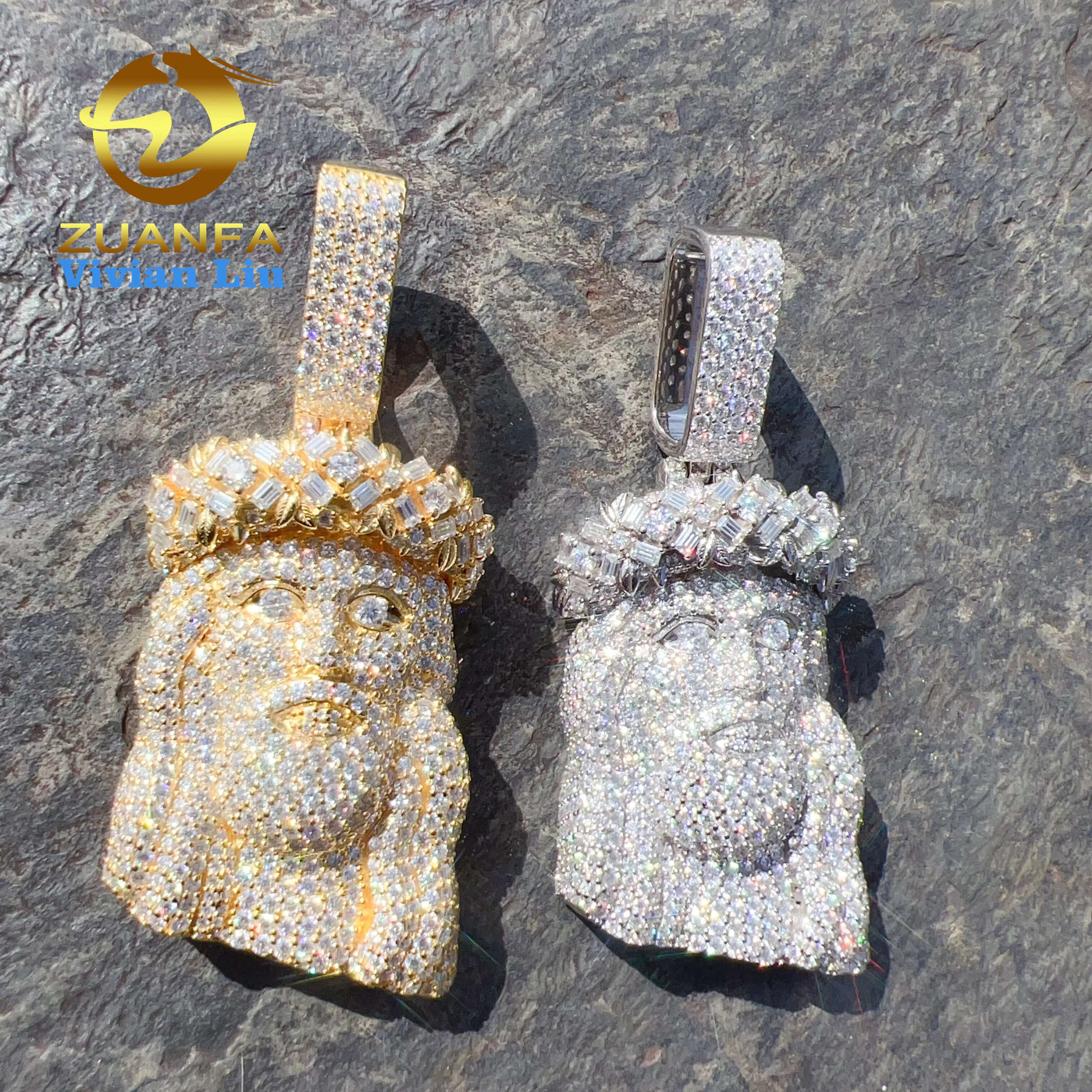 Pass Diamond Tester Vvs Moissanite 925 Sterling Silver Hip Hop Iced Out Custom Jesus Pendant