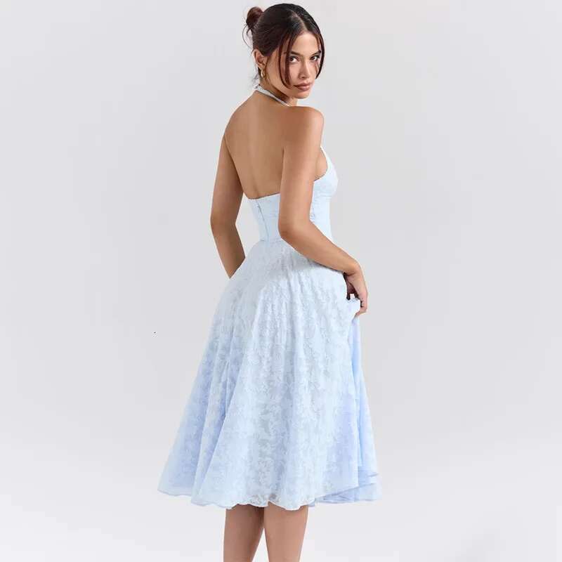 Dongdumaoyi Townlike Floral Waist Wrap A Line Dress Women Halter Summer Backless Sexy Party Elegant Midi Long Dresses