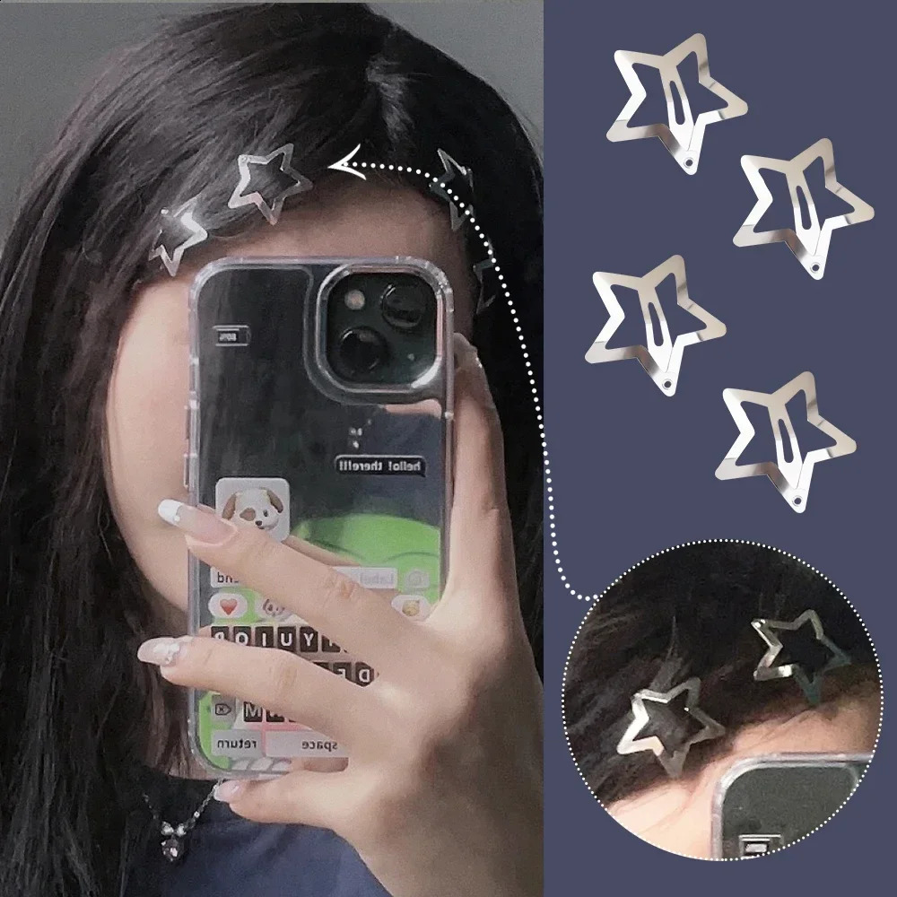 210 silver star Y2K BB hair clips for women Grils cute metal side bucket clip headwear 250417