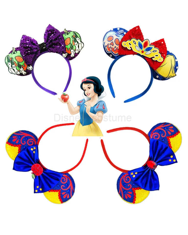 Disney Mickey Mouse Princess Snow White Headband Girl Skeleton Poison Apple Ears Hair Accessories Female Queen Hair Band X250425