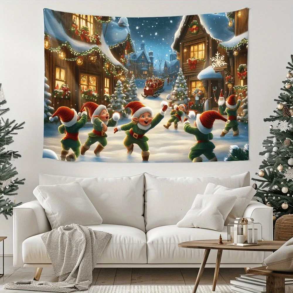 1pc Cartoon Merry Christmas Print Holiday Tapestry Multi Sizes Living Room Wall Decoration Background Cloth Machine WashableM251125
