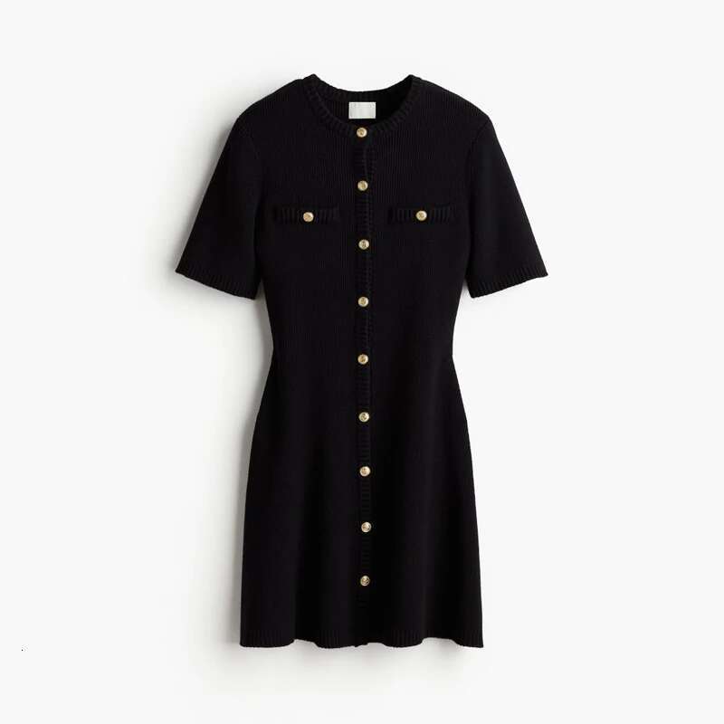 Elegant White Knitted Women Sexy Slim Fit Ribbed Knit Metal Button Short Sleeve Holiday Party Mini Dress