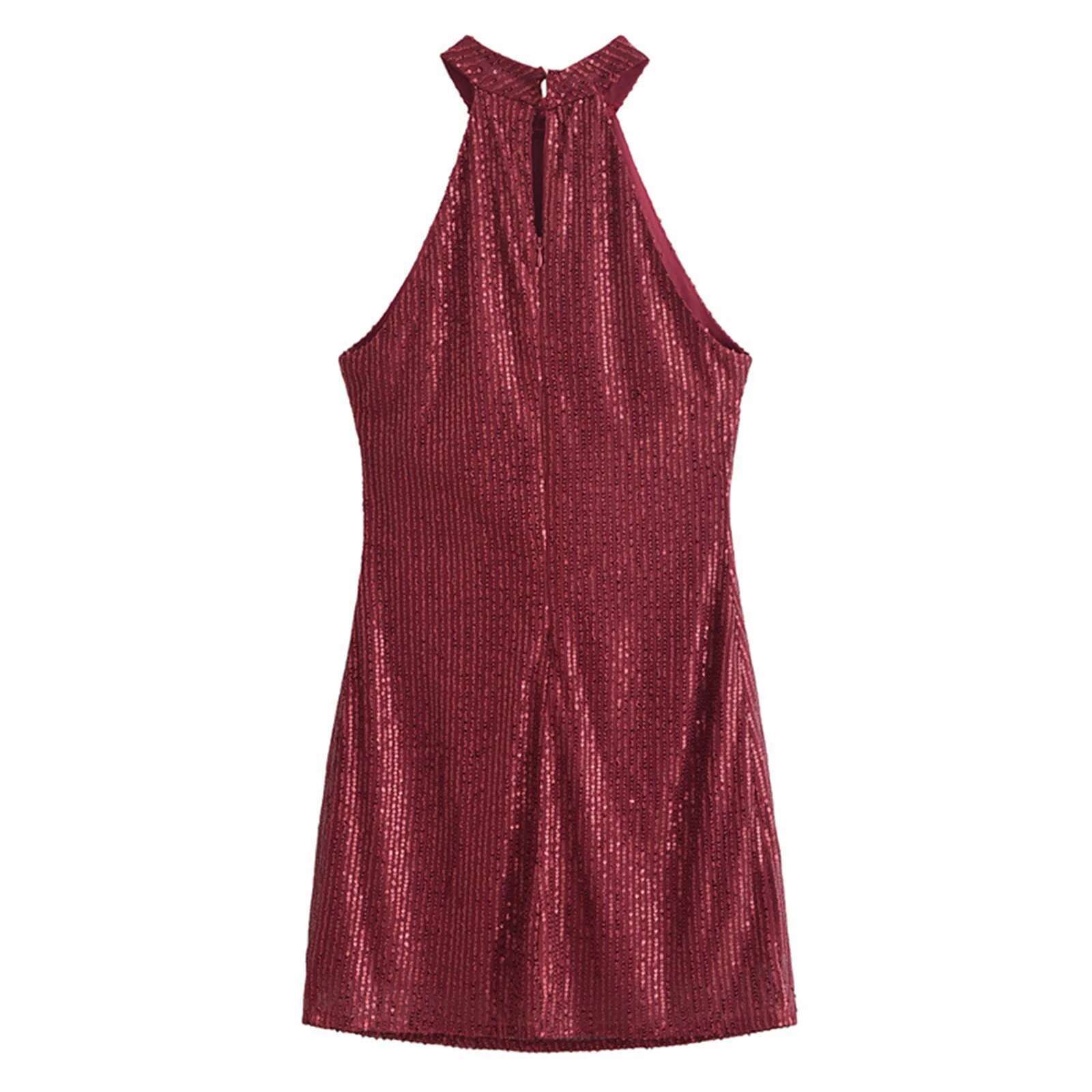 Dongdumaoyi Women S Sleeveless Neck Sexy Dress Elegant Casual Summer Midi Wedding Dresses For Guests Red Sequin